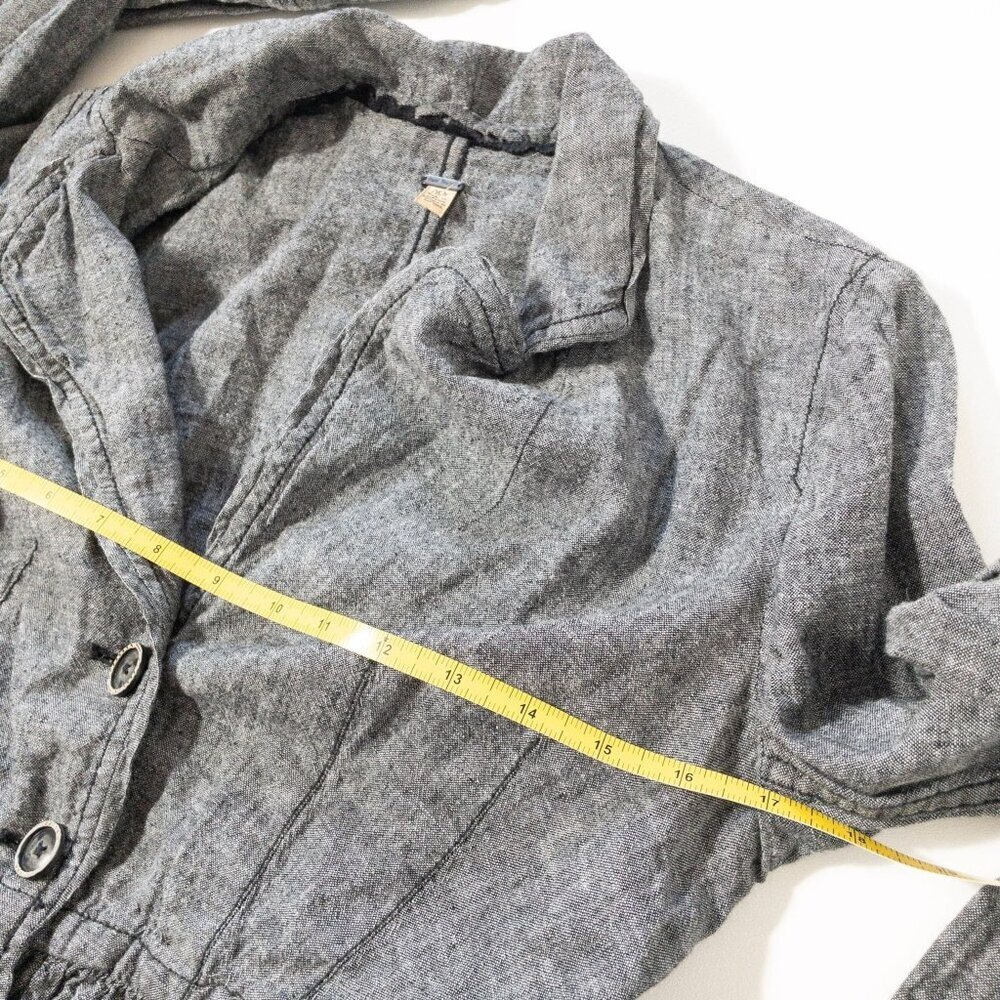 Free People XS Gray Ruffled Peplum Jacket Linen Cotton Blend Indie Rock Twee - Picture 5 of 9